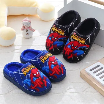 Cartoon Printed Spider-man Cotton Slippers For Children's Shoes Fashion New Style Warmth Autumn Winter Indoor Kids Boys Slipper 1