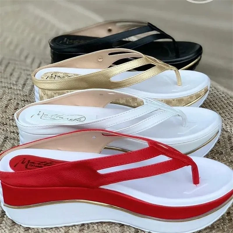Women Wedges Slip Flip Flops Beach Sandals Shoes Indoor Outdoor Chunky  Sandals Sandalias   Mujeres 2023 New