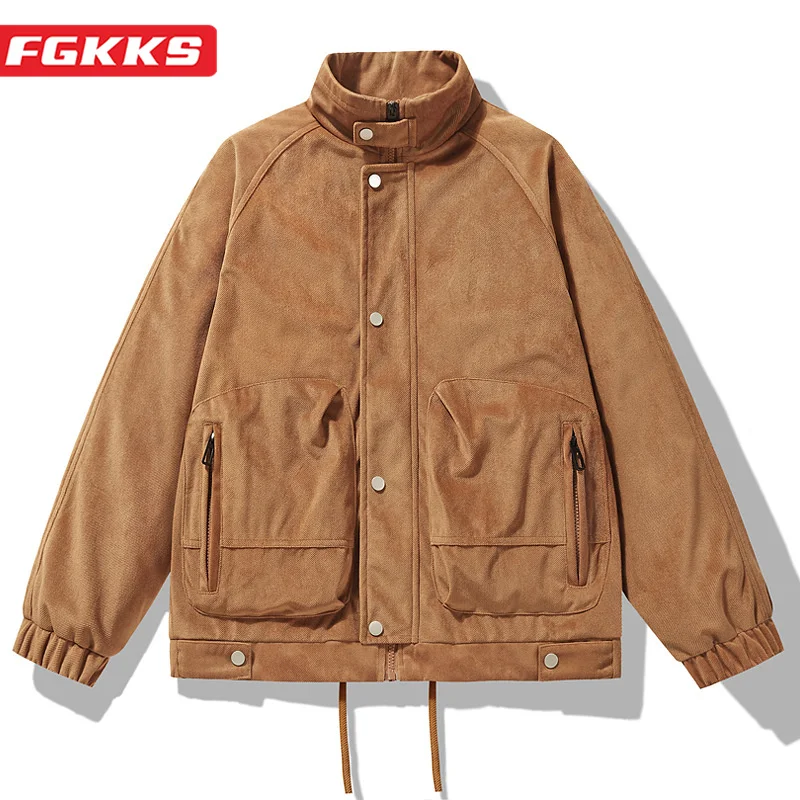 

FGKKS 2023 Outdoor Casual Jacket For Men Cotton Standing Collar Warm Top High Quality Design Hot Street Wear Jacket For Men