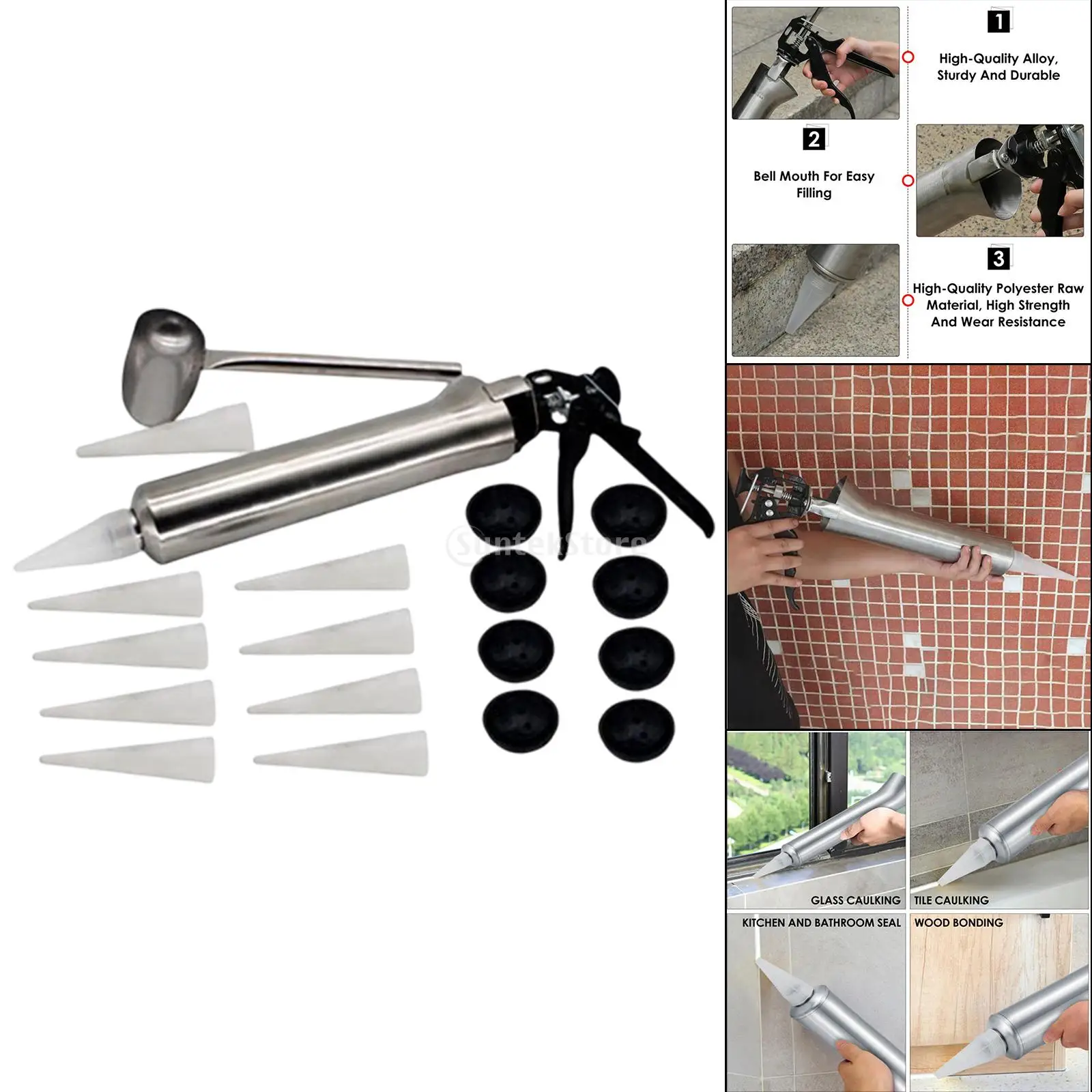 Caulking Gun Mortar Syringe Joint with 10 Nozzles Sprayer for Fill Terraces Floors Stainless Steel Hand Pointing Grouting Mortar caulking gun nozzles caulking gun grout filling tools