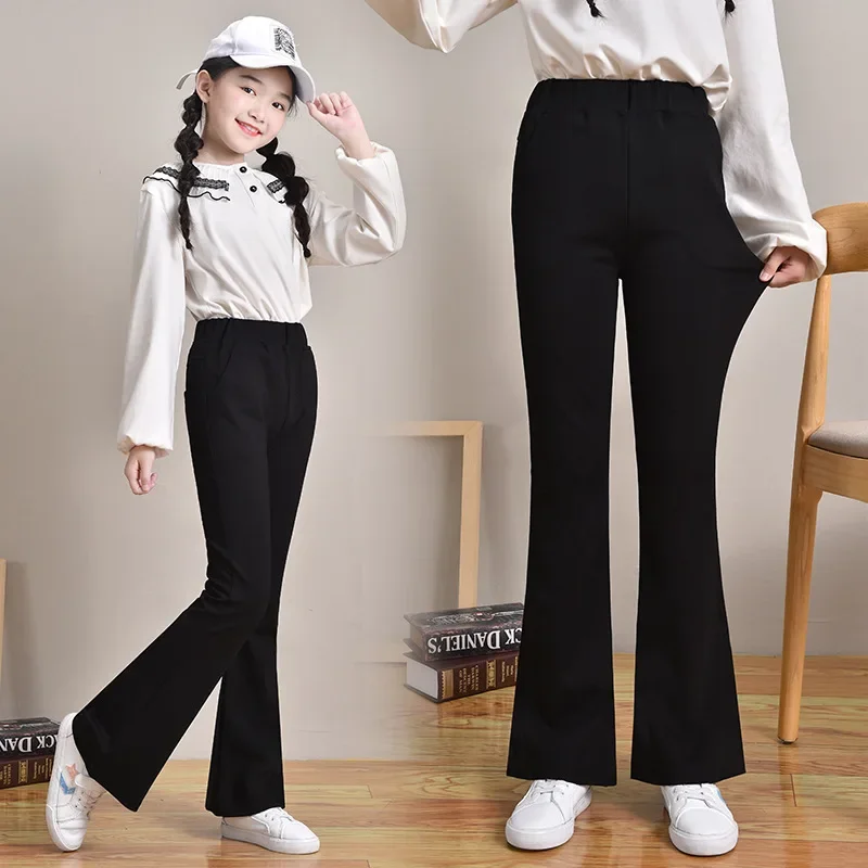 Fashionable Black Bell-bottom Kids Pants For Girls Spring/autumn Outerwear Style Children's Trousers Stylish Children's Pants 3