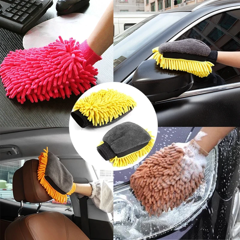 Car Cleaning Gloves Microfiber Car Mitt Microfiber Cleaning Gloves Microfiber Washing Gloves Microfiber Gloves Chenille Car Wash Gloves Microfiber Wipe Car Sponge Scratch Free Wash Cleaning Coral Velvet Double-Sided Cleaning Tool