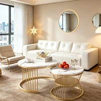 Table basse Fangange, table d'appoint, table gigogne, table de canapé, table à lampe, ronde, avec tapis antidérapant, structure métallique, sans bords tranchants, pour salons, chambres, balcons, espaces de détente, appartements, blanc/noir. 1