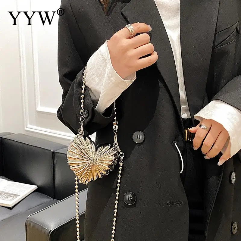 Fashion Mini Shell Bags For Women Loving Heart Bag Metal Alloy Chain Shoulder Crossbody Bag Luxury Lipstick Coin Purses Sac