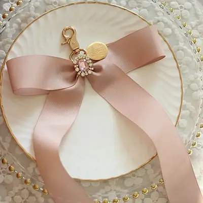 Japanese Lolita Silk Ribbon Handbag Pendant Backpack Bow Macaron Candy Color Rhinestone Keychain Sweet Bag Charms