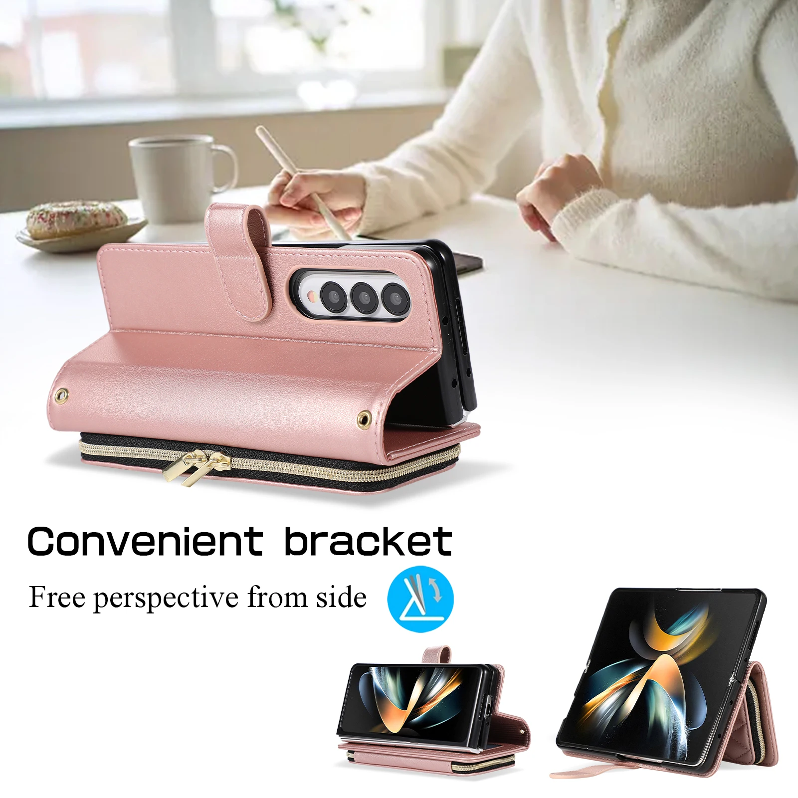 Premium High Capacity Card Holder Wallet Case with Crossbody Lanyard and Zipper Buckle Magnet Cover