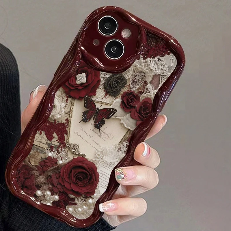 Butterfly Painted Wine Red Soft-Touch iPhone Case - Image 5