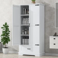 Tall Bathroom Storage Cabinet, Cabinet With Two Doors And One Drawer, Adjustable Shelf, MDF Board, White 1