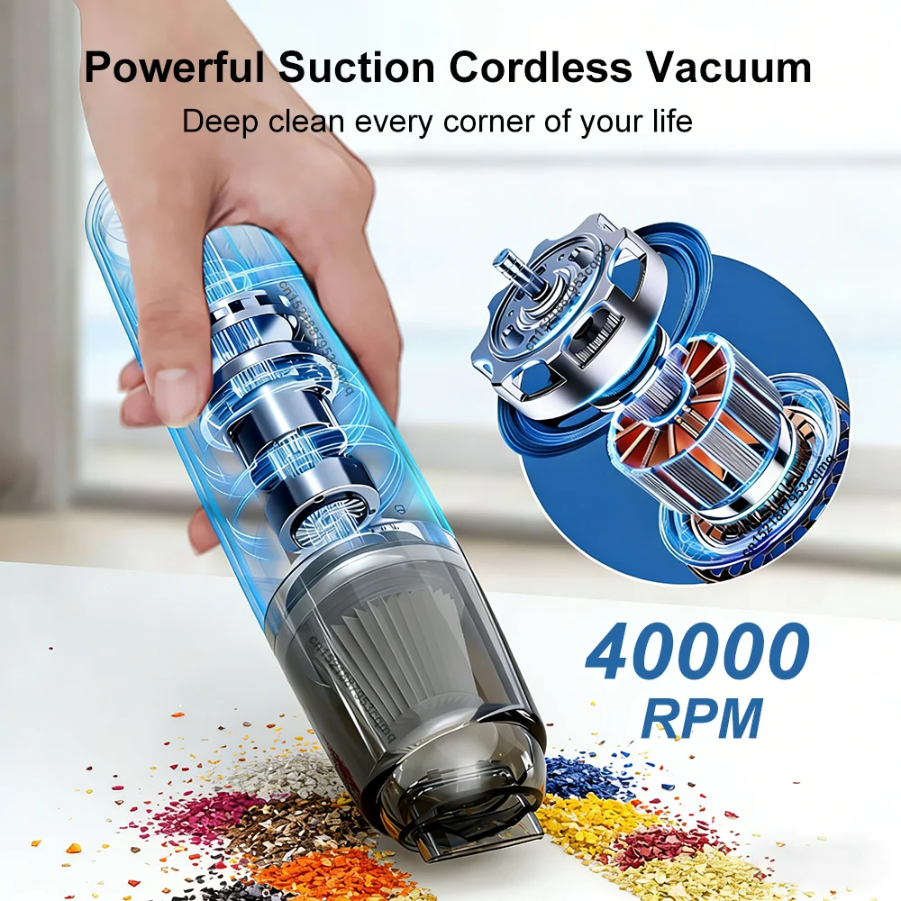 Car Vacuum Cleaner 13000PA Strong Suction Vacuum Cleaner USB Rechargeable Handheld Portable Car&Home Wireless Vacuum Cleaner 3