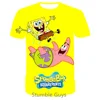 2024 Summer New Boys Clothes Girls 3D SpongeBob SquarePants Round Neck T-shirt Kids Street Leisure Sports Large Breathable Tops 1