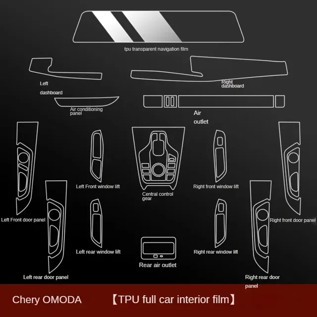 Chery OMODA A5/C5 용 자동차 인테리어 필름, 대시 보드 피아노 보드 시프트 센터 콘솔, 스크래치 방지 투명 TPU 필름, 2022-2024