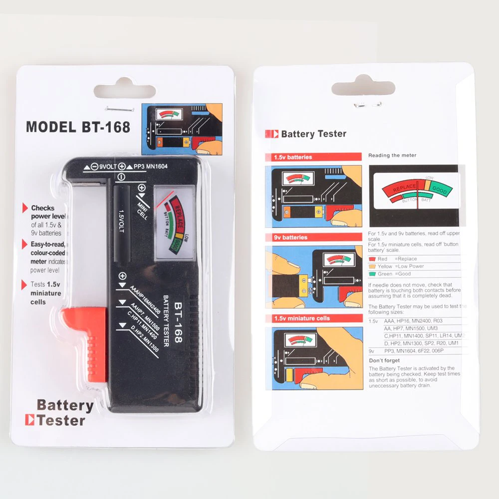 BT-168 AA/AAA/C/D/9V/1.5V batteries Universal Button Cell Battery Colour Coded Meter Indicate Volt Tester Checker BT168 Power battery tester