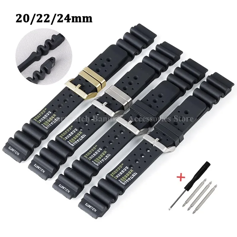 Premium Diver Silicone Rubber Strap - 20mm, 22mm, 24mm Watch Band