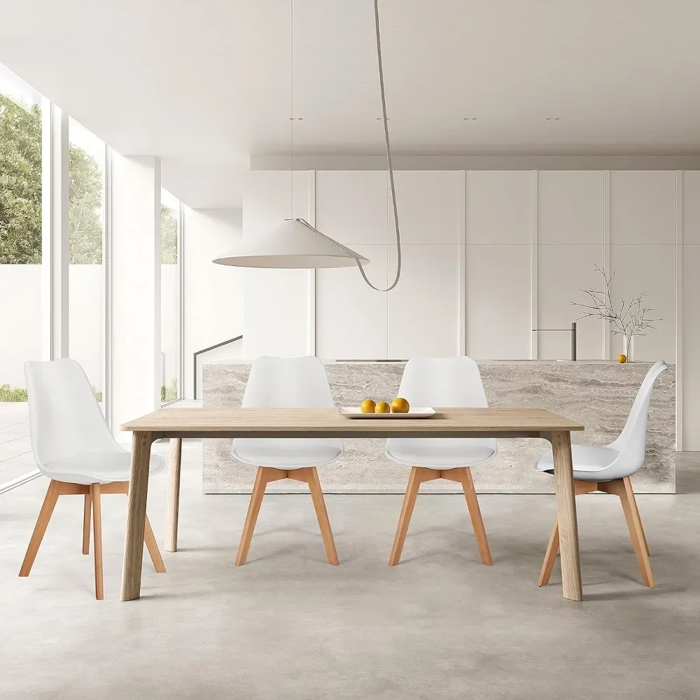 

Dining Chairs Set of 4, Dining Room,Kitchen , Mid Modern chairs, PU Leather Upholstered with Wood Legs,Kitchen&Dining Room,White