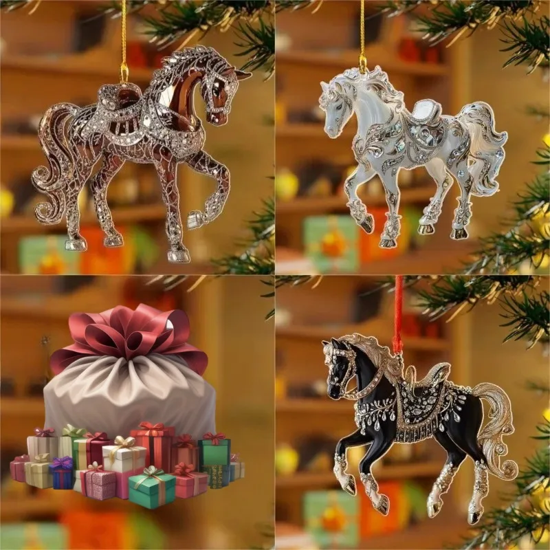 Elegant 2D Acrylic Horse Pendant-Versatile Hanging Ornament for Car Mirror,Christmas Tree&Home Decor,Ideal Gift for Animal