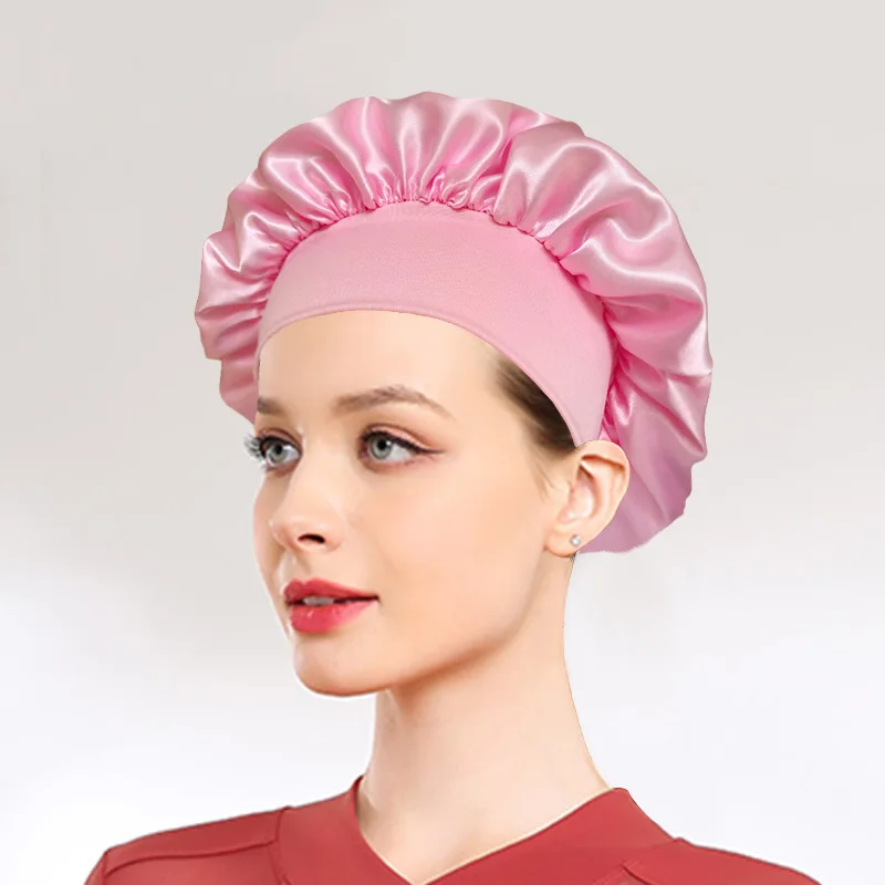 Satin Bonnet Night Sleeping Cap Large Elastic Wide Soft Band Colorful Silk for Curly Hair Care Beauty Makeup for Women