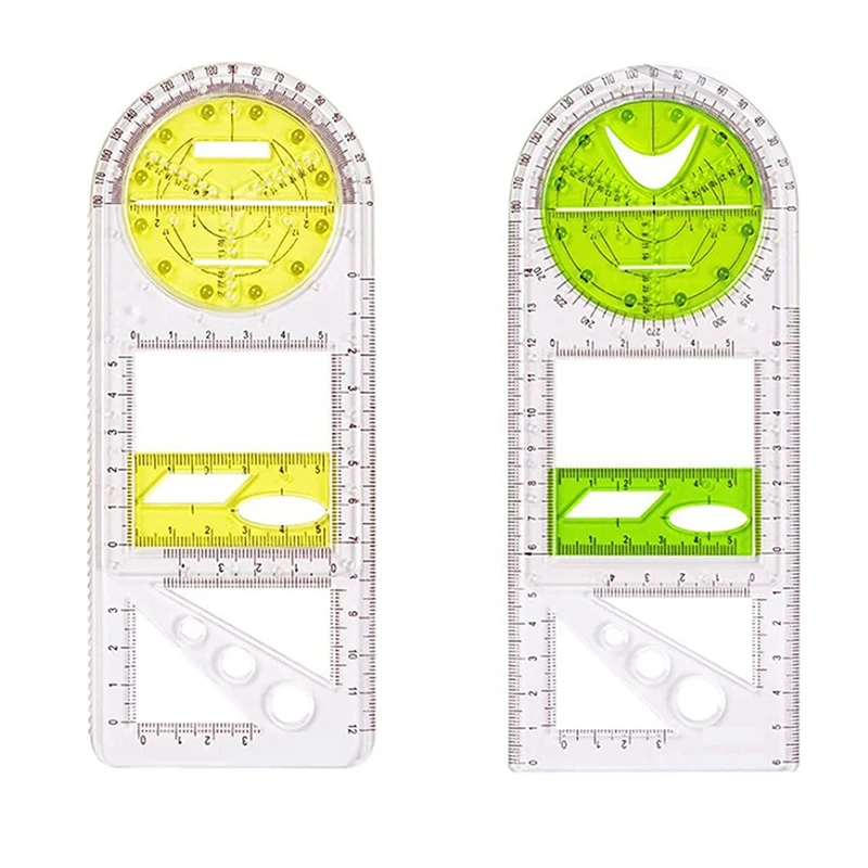 

Multifunctional Geometric Ruler, Drawing Template Measuring Tool Plastic Draft Rulers For School Office Supplies (2Pack)