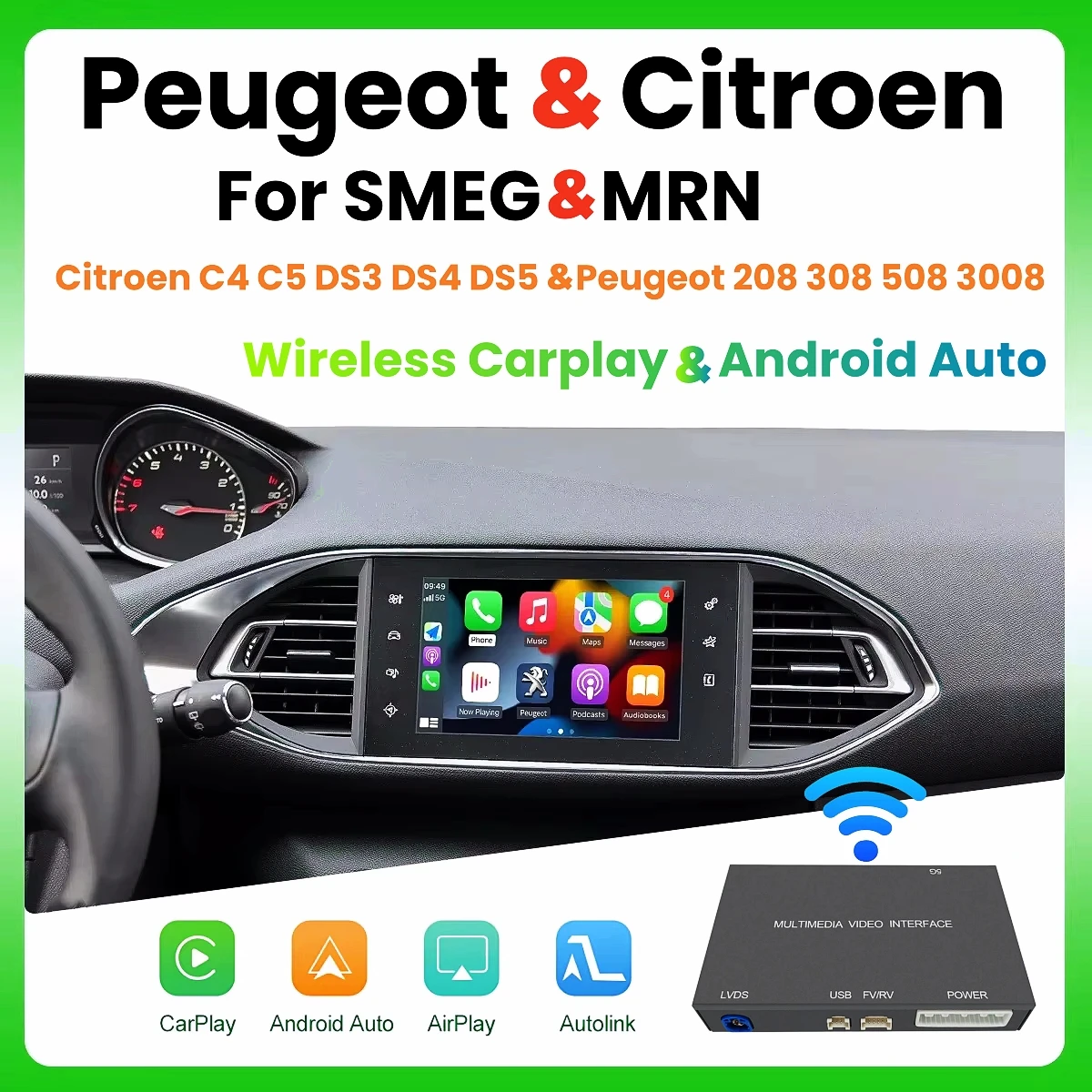 Wireless Carplay Adapter For Apple Carplay Wireless Android Auto For Peugeot Citroen