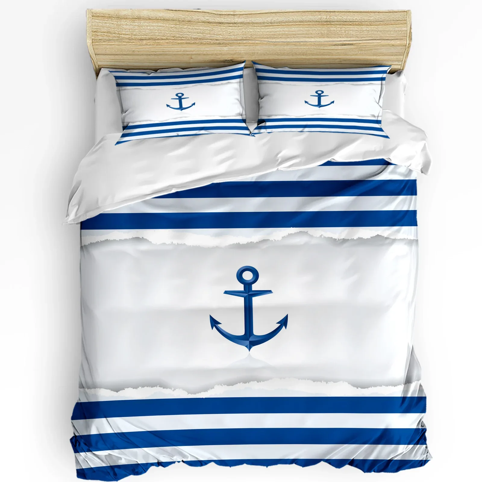 

Anchor Blue White Lines Printed Comfort Duvet Cover Pillow Case Home Textile Quilt Cover Boy Kid Teen Girl 3pcs Bedding Set