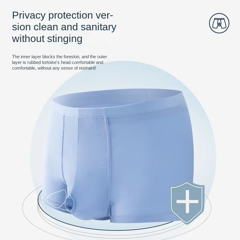 Prepuce Separation Underwear Men's Summer Ice Silk Breathable Boxers Men's Mid Waist Traceless Short Men's Comfortable Underwear