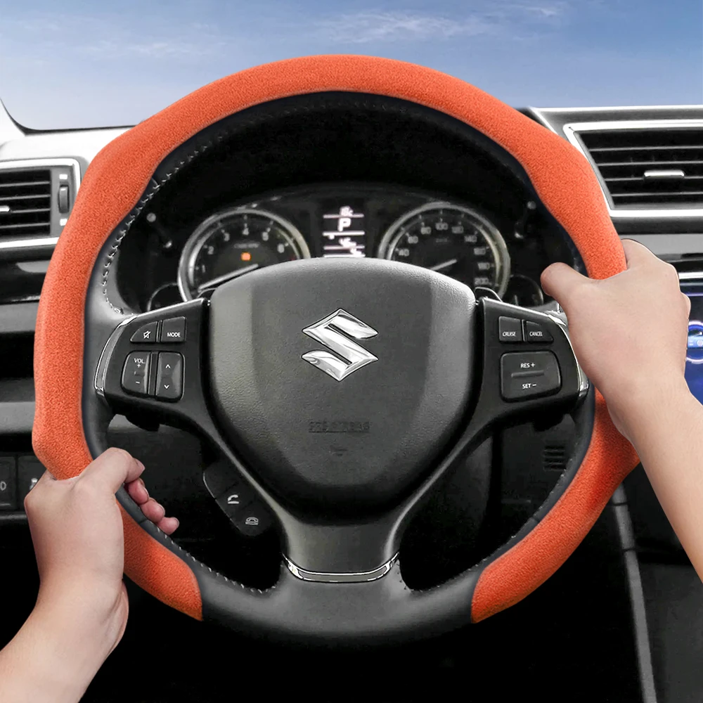 Premium Suede Snap-On Steering Wheel Cover - Non-Slip and Durable, Available in Various Colors