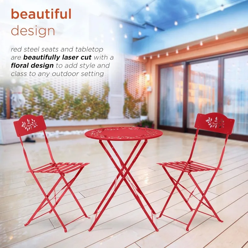 Indoor/Outdoor 3-Piece Bistro Set Folding Table and Chairs Patio Seating 5
