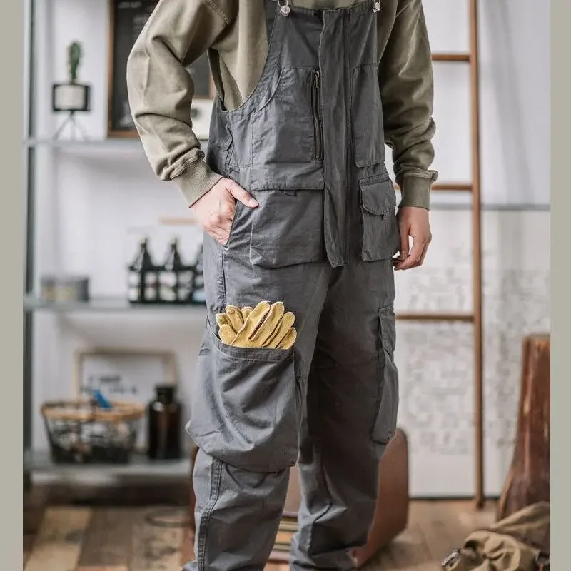 

American Retro Tooling Bib Loose Casual Vintage Overalls Men‘s Suspenders Trousers Multiple Pockets Cargo Pants Jumpsuit M-5XL