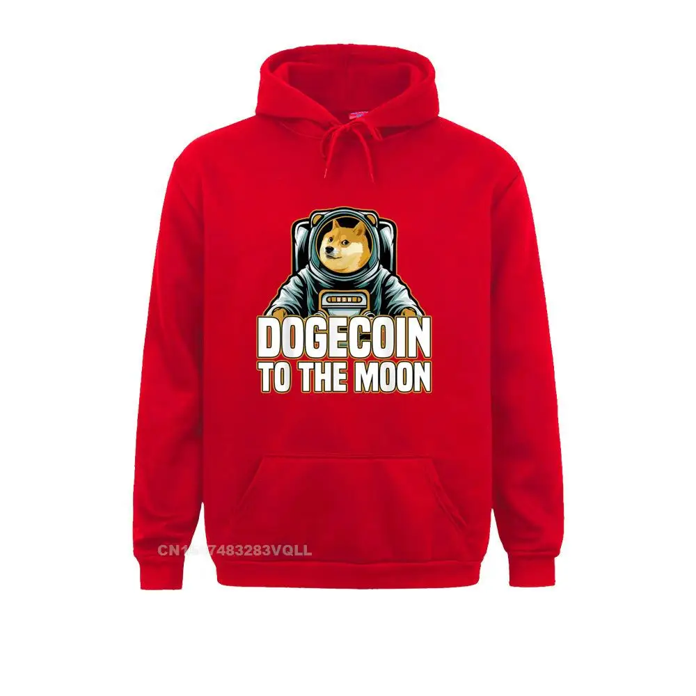 dogecoin to the moon astronaut Funky Hip Hop Hoodies Summer/Autumn Long Sleeve Sweatshirts for Women Printing Clothes ferty red