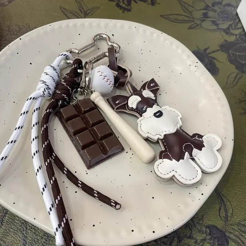 3D PU Leather Schnauzer Dog Keychains For Women Cute Bag Pendant Creative Car Hanging Ornaments Bag Accessory Key Chains Jewelry