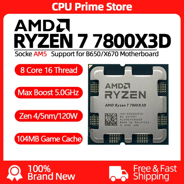 AMD RYZEN 7 7800X3D Brand New CPU Gaming Processor AMD R7 7800X3D 8-Core  16-Thread 5NM 96M Socket AM5 Without Fan PC Gamer - AliExpress