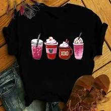 

2022 New Women T-shirts Femme Valentine Coffee Heart Print Harajuku Tops Casual Tee Summer Female T Shirt for Women Clothing