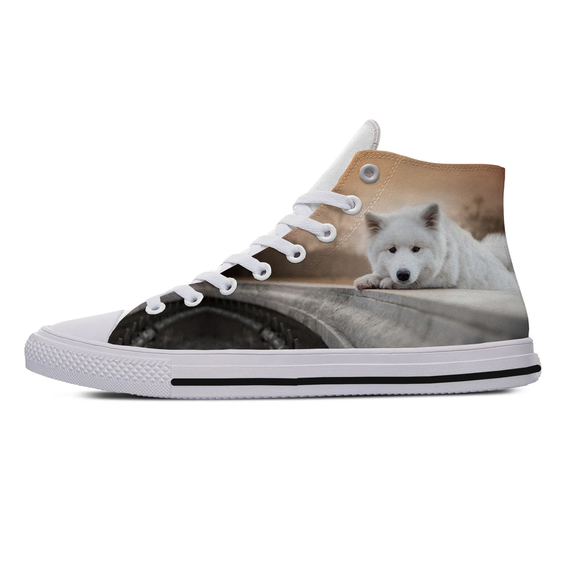 Hot Cool Summer American Eskimo Dog Cut Kawaii Lightweight High Top Canvas Shoes Men Women Casual Sneakers Classic Board Shoes