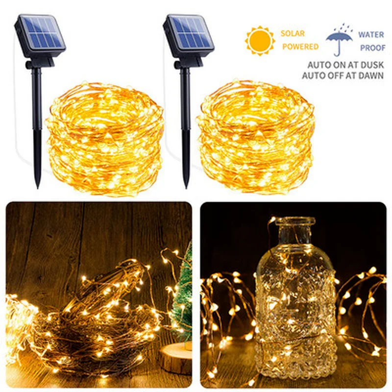 5M/10M20M30M odkryty Solar drut miedziany LED bajkowe oświetlenie do ogrodu świąteczne dekoracje świąteczne wieniec. 2 5M/10M20M30M odkryty Solar drut miedziany LED bajkowe oświetlenie do ogrodu świąteczne dekoracje świąteczne wieniec. 2