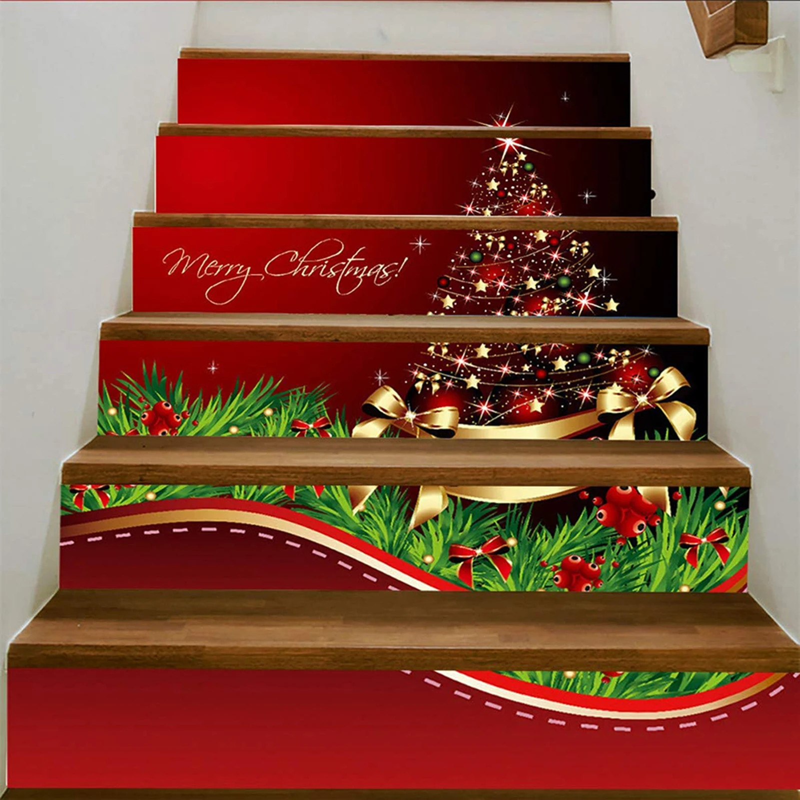 【HOT】100X18cm Stairway Sticker Stairs Sticker 3D Christmas Decorative Stairs Decal Stairway Stickers Family Decor Waterproof