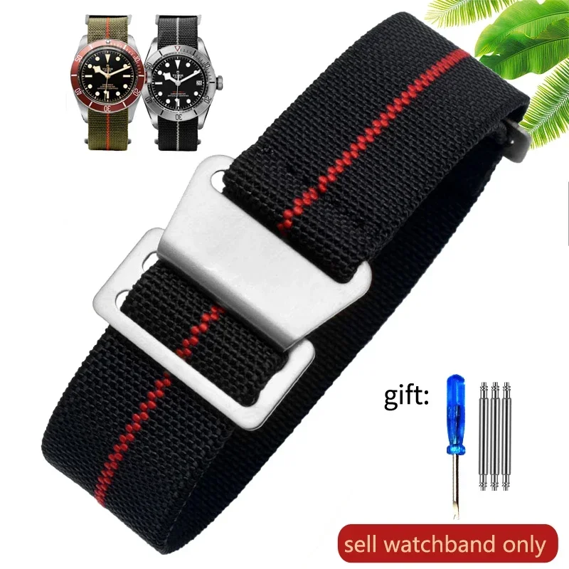 Vintage-Style French Parachute Elastic Nylon Watch Strap – Universal Men's Smartwatch Wristband (Classic 60s Inspired Design)