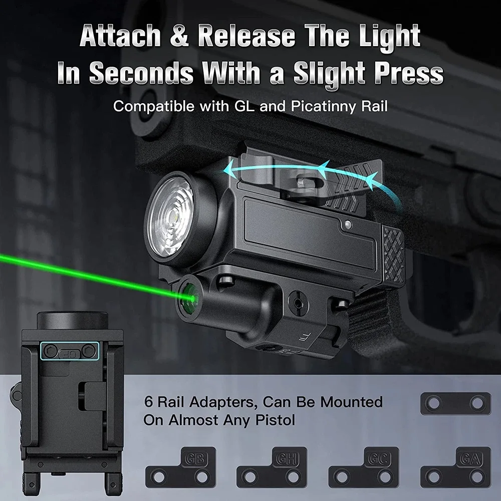 Richfire Tactical LED Flashlight 800lumens Green 2 in 1 Combo Rail Mounted with Magnetic Charger for Hunting