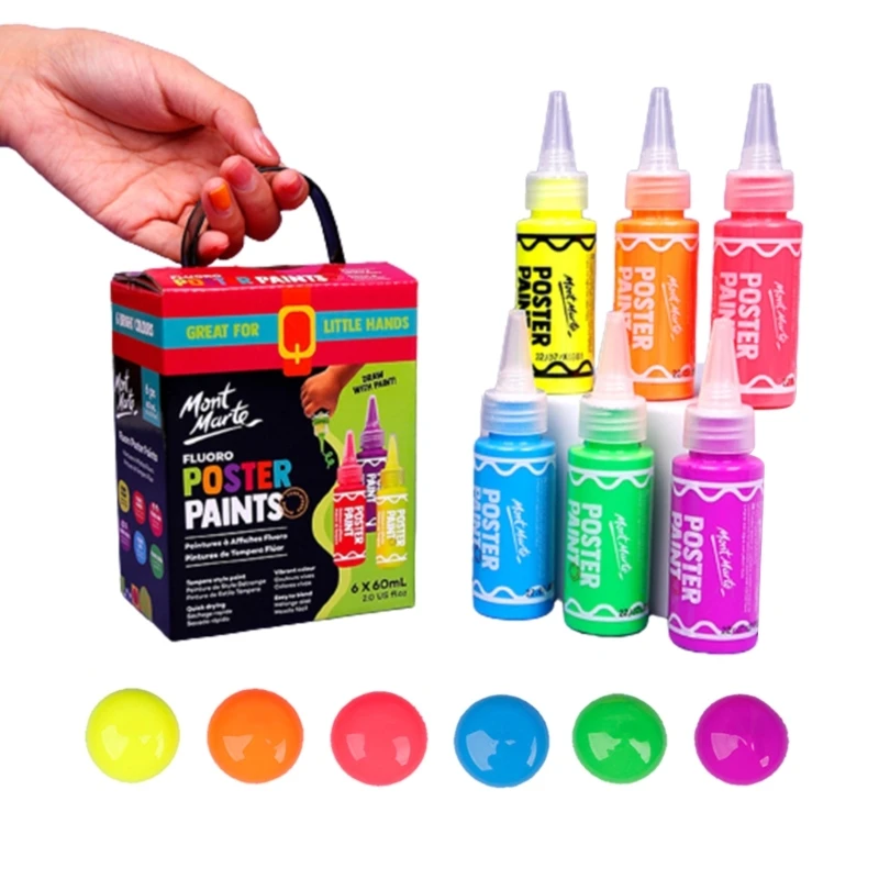6 Color Washable Finger Paint Tempera Paint Set 60ml/Bottle Non-Toxic for Kid Age 3 +