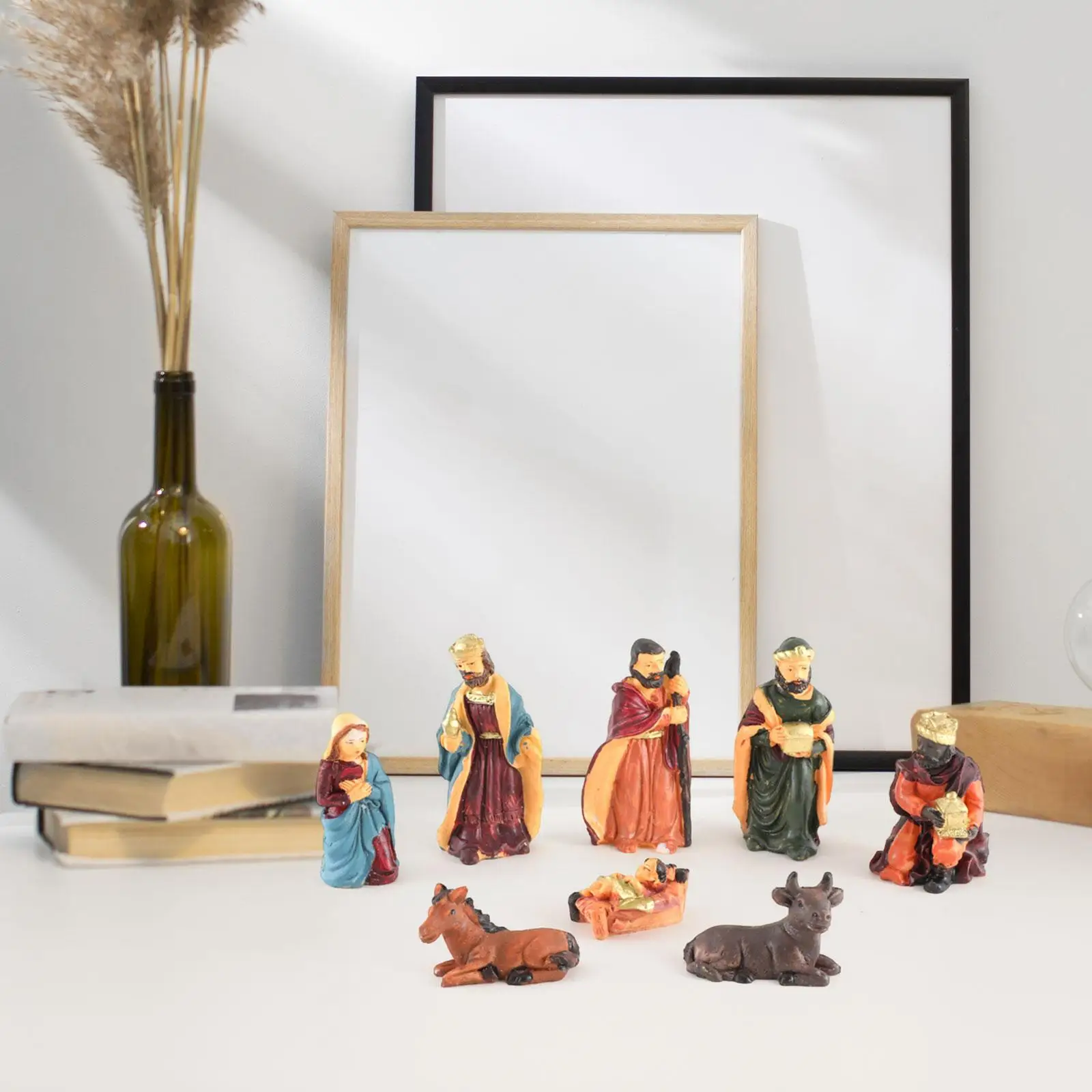 8 Pieces Christmas Nativity Scene Figurine Set Decorative Holiday Season Decor Colourful Ornament Decoration Xmas Sculpture