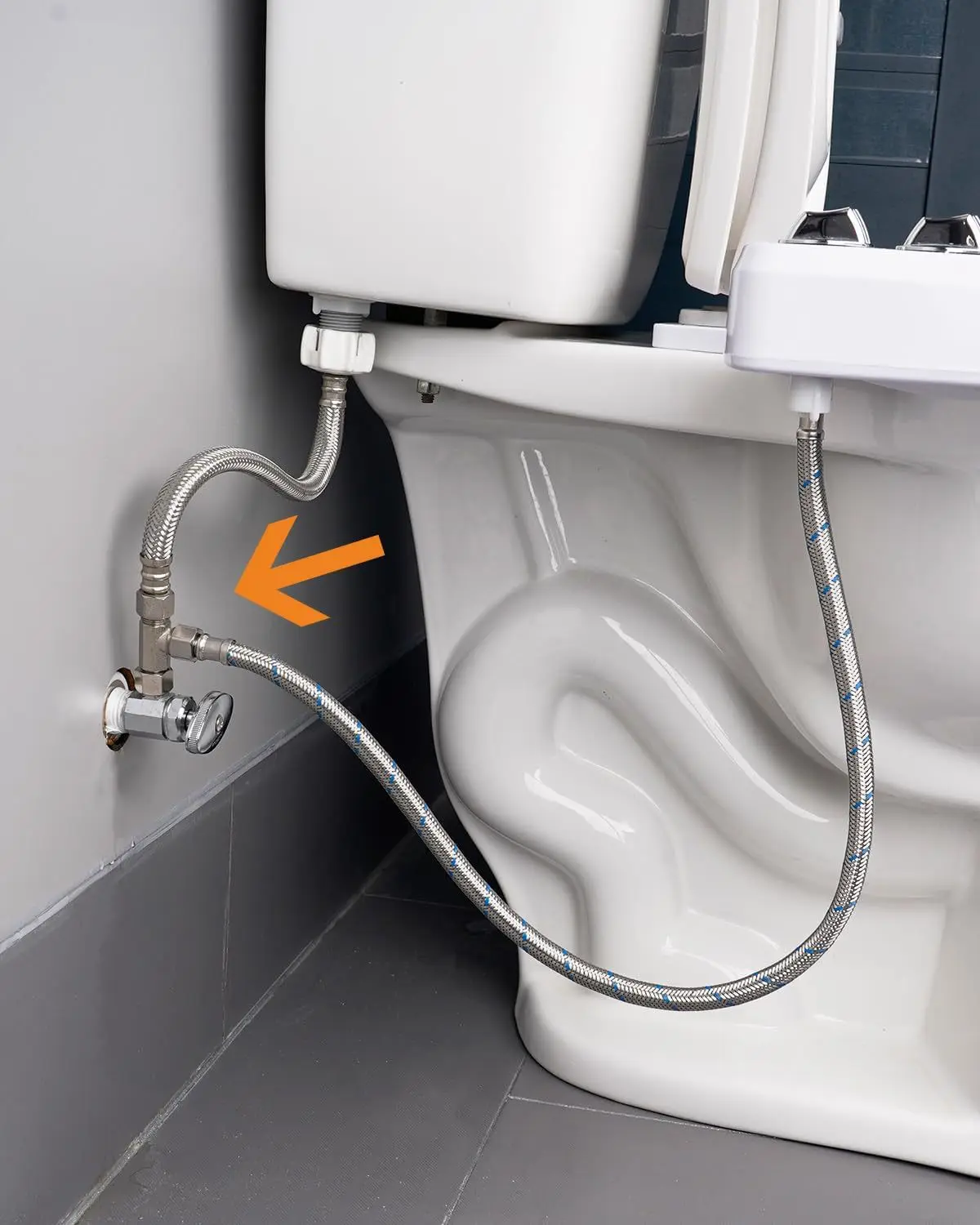 Valve adapter connector installed on bidet sprayer