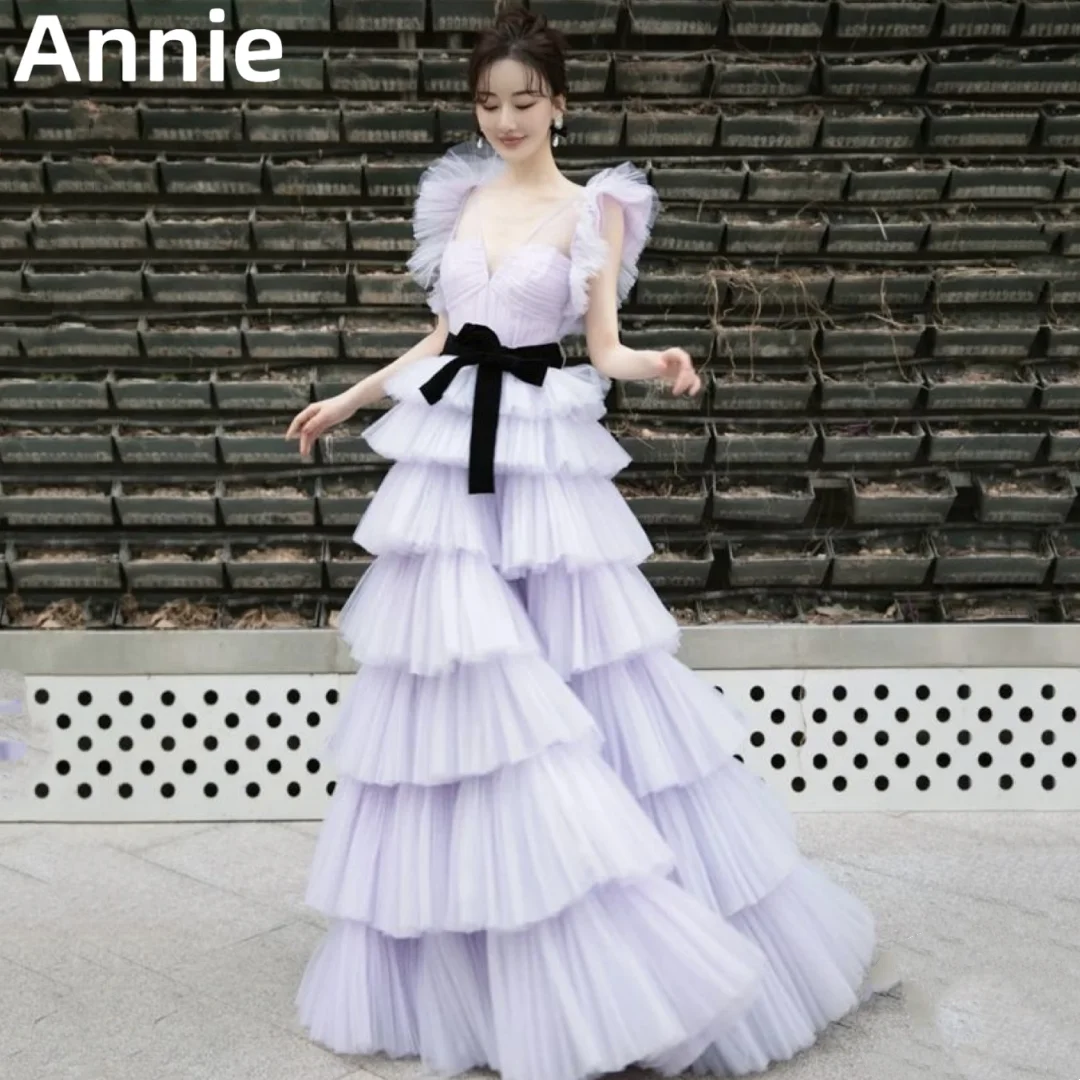 

Фиолетовое платье для выпускного вечера Annie, многослойное вечернее платье из тюля с V-образным вырезом, Платья для вечеринок
