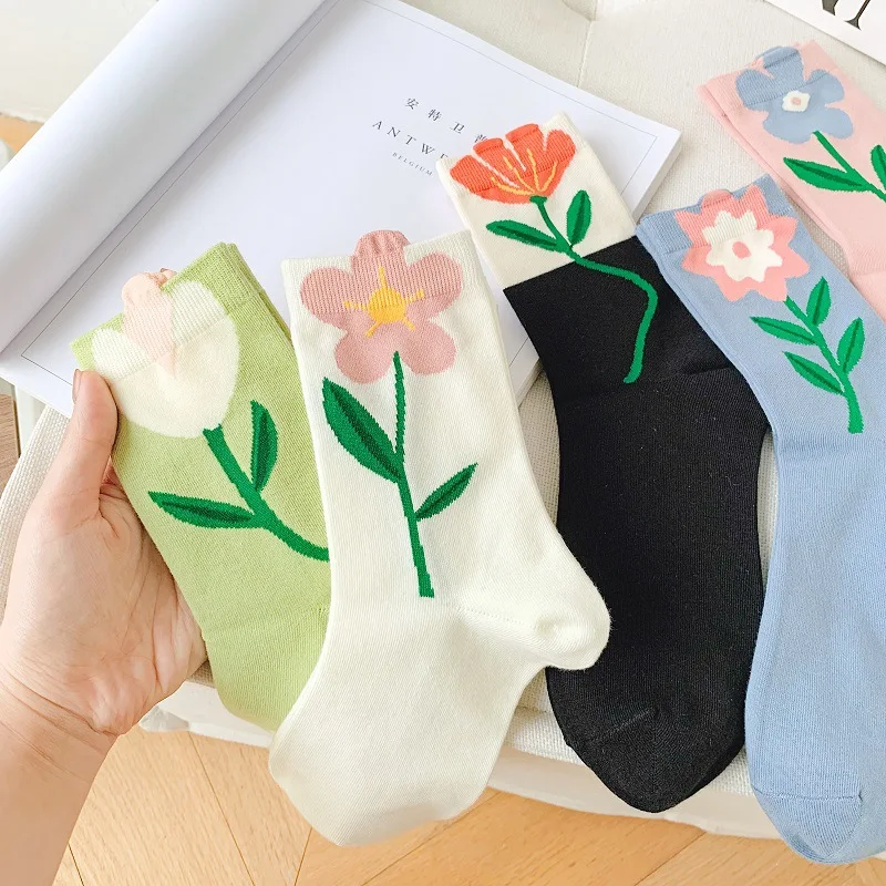 

New Women's Socks Flowers Dress Socks Girl's Famale Cute Socks Spring And Summer Harajuku Japanese Casual Socks For Women