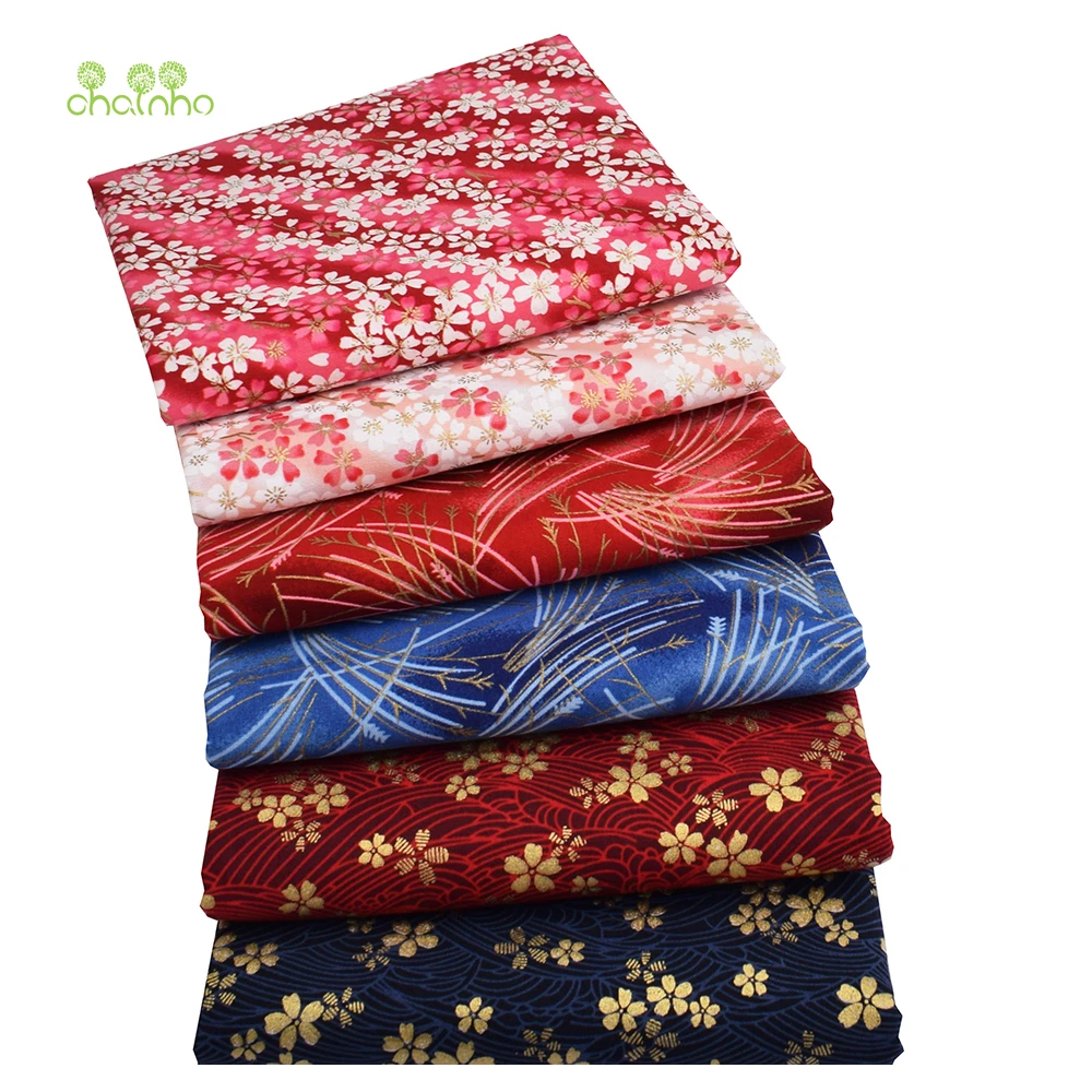 Chainho,Printed Plain Weave Cotton Fabric,DIY Quilting Sewing Material,Patchwork Cloth,Floral Series,6 Designs,20x25cm,15CD22