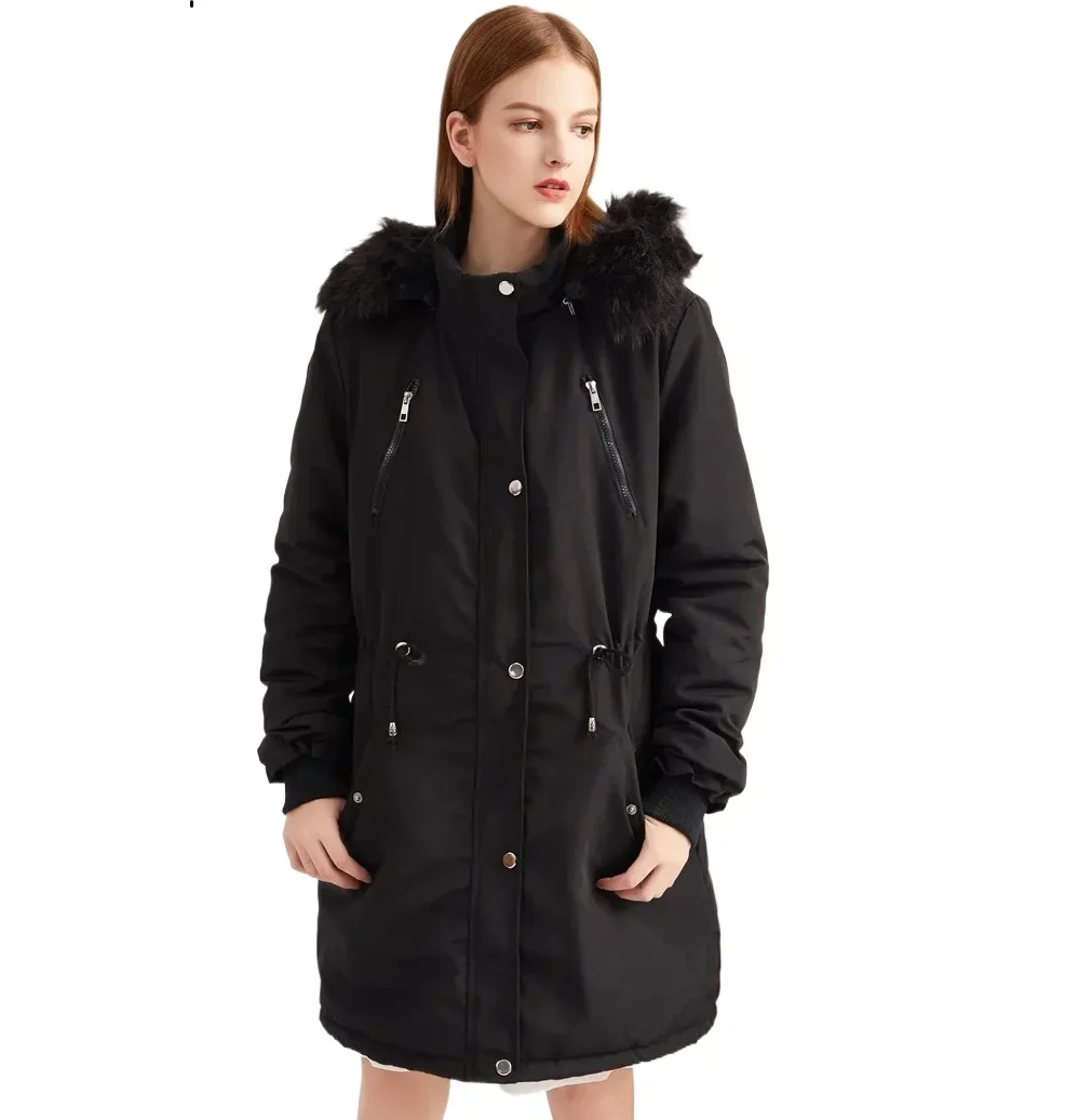 Maternity Outerwear Women Warm Thicken Parka Fleece Coat Pregnancy Winter Jacket with Removable Fur Hood