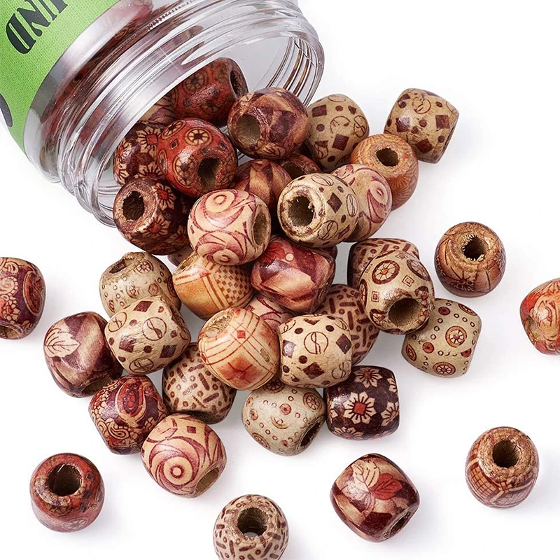 100pcs/pack Mixed Wooden Beads Tribal Patterned Wood Beads Macrame