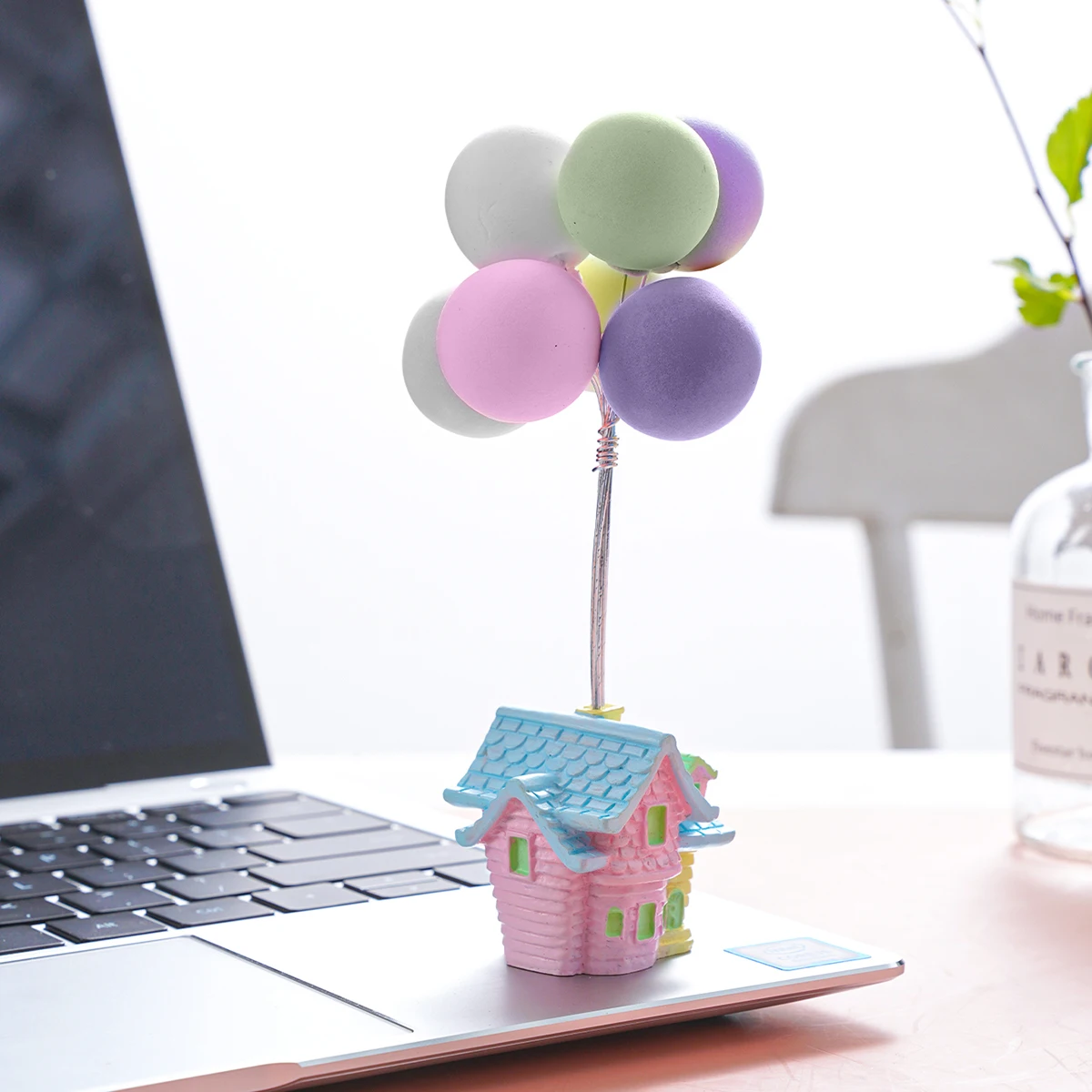 1PC, cute home desktop study interior decoration, colorful balloon house ornaments, resin house handicrafts ornaments
