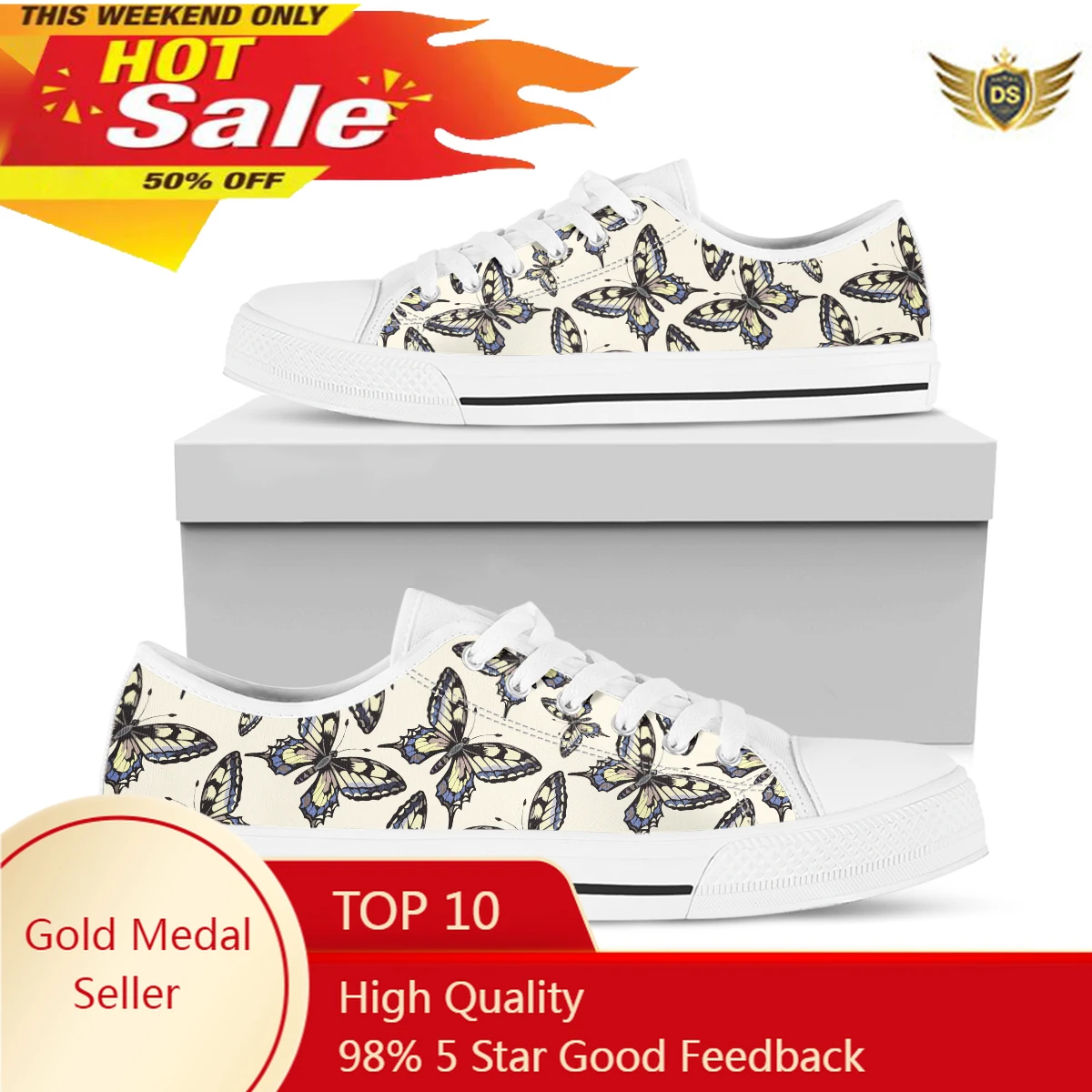 New Women's Beautiful Butterflies Low-top Vulcanized Shoes Round Toe Casual Shoes Flat Shoes Lace-up Walking Shoes