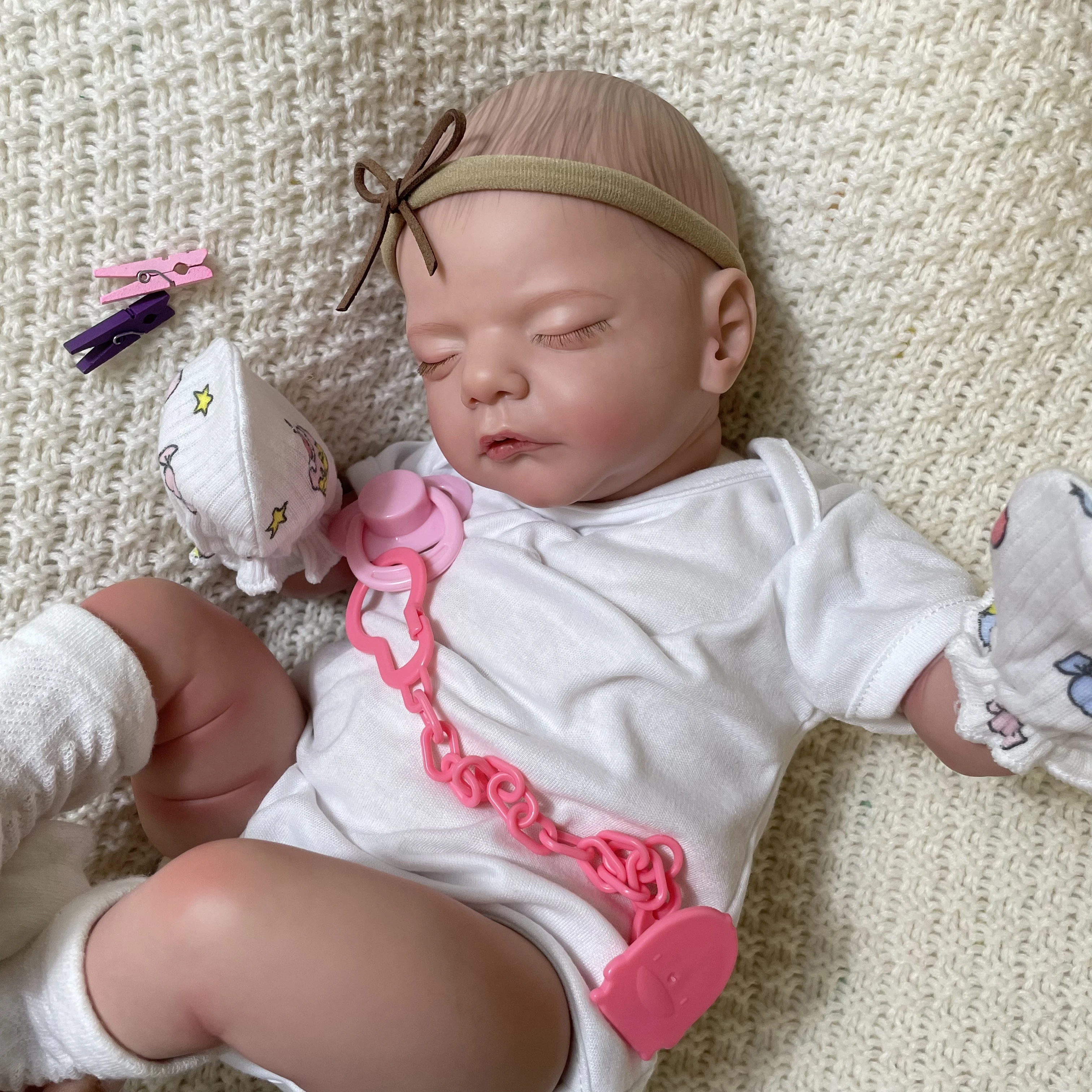 

19inch Already Painted Finished Reborn Baby Doll Sam Sleeping Newborn Baby Size 3D Skin Visible Veins Collectible Art Doll