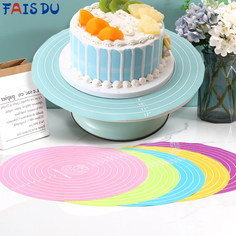 FAISDURoundSiliconeBakingMatFor12InchDiameterCakeTurntable