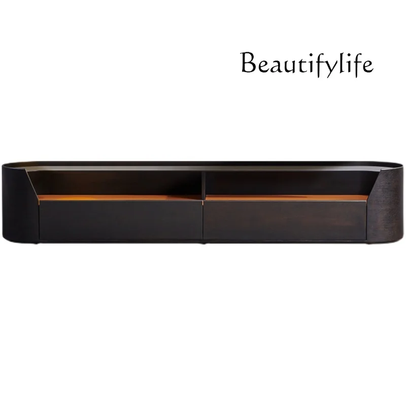 

Modern Light Luxury Simple TV Cabinet Circular Arc Floor Cabinet Smoky Oak Floor Low Cabinet