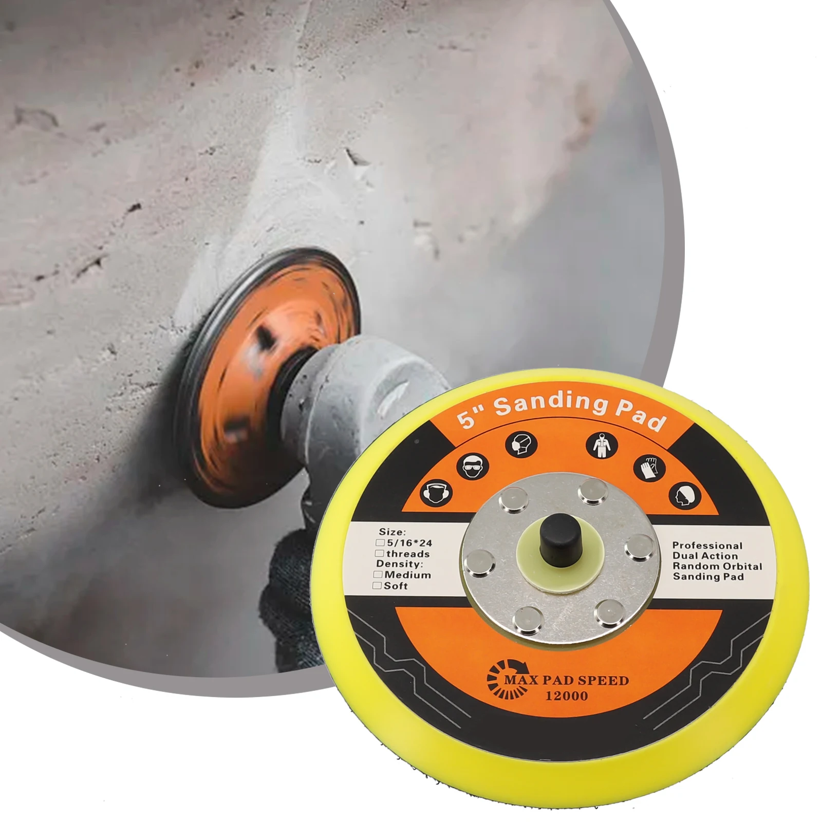 

5In 125mm Adhesive Back Sanding Pad Hook And Loop 5/16"-24 UNF Thread Sanding Discs For Pneumatic Sanding-Machine